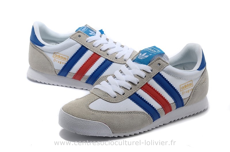 baskets adidas dragon bleu bandes blanc